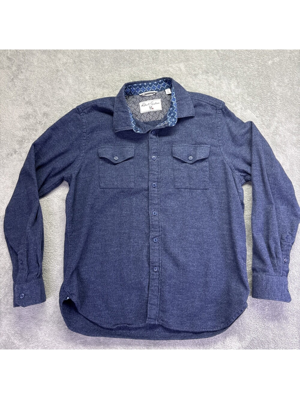 Robert Graham Men’s Longsleeve Button Up Shirt Contrast Trim Size L Navy Blue